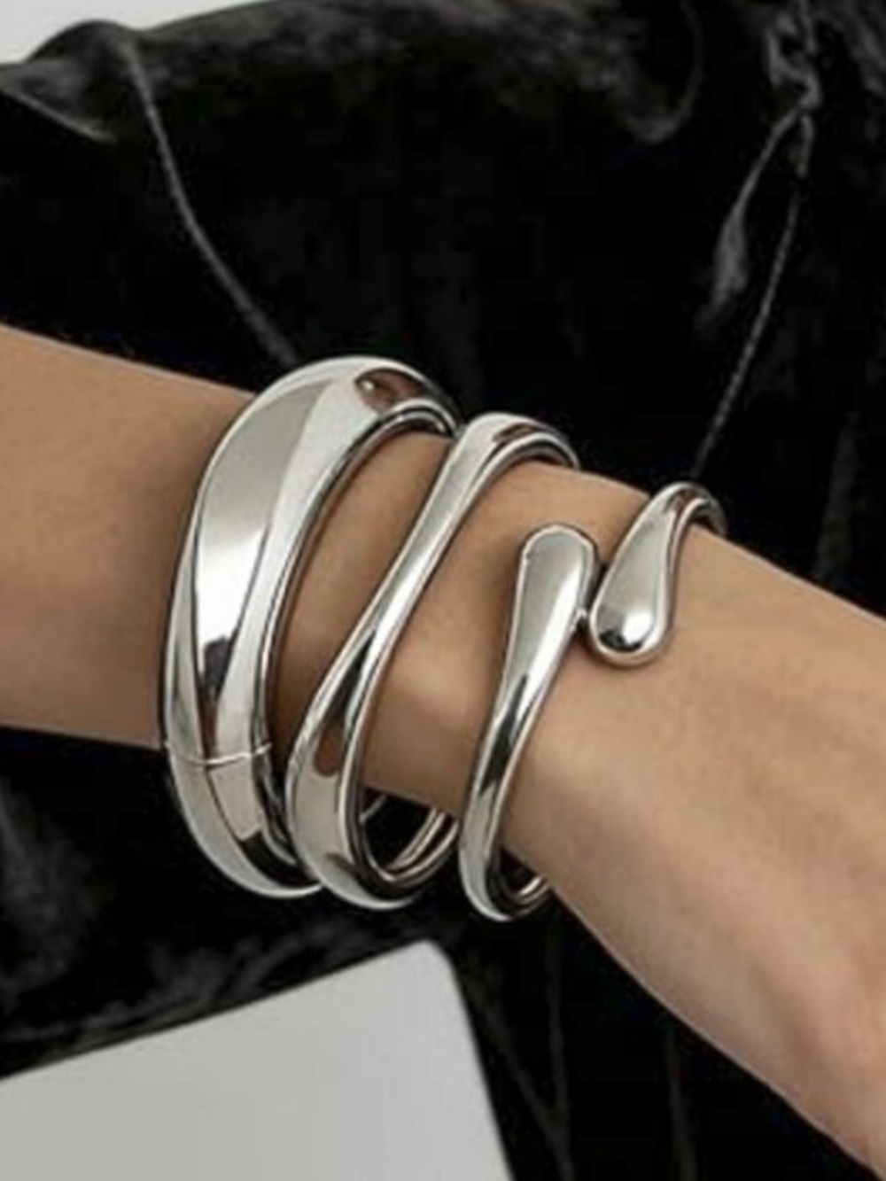 14K Gold Plated Silver Trendy Stackable Cuff Bracelet Set
